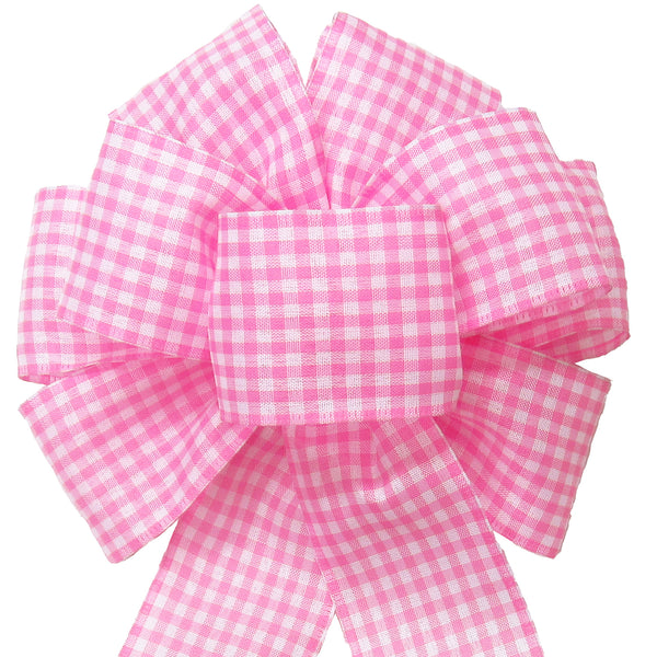 Gingham Check Light Pink & White Bow (2.5"ribbon~8"Wx16"L)