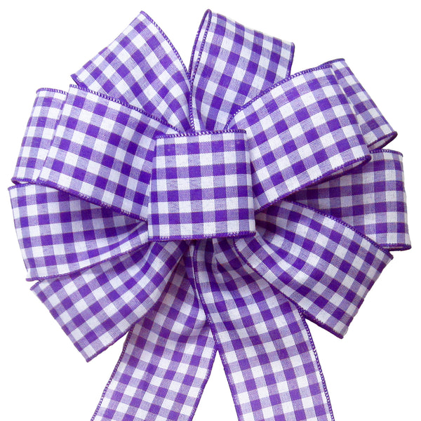 Gingham Check Purple & White Bow (2.5"ribbon~10"Wx20"L)