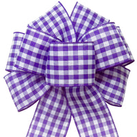 Gingham Check Purple & White Bow (2.5"ribbon~8"Wx16"L)