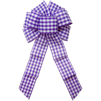 Gingham Check Purple & White Bow (2.5"ribbon~8"Wx16"L)