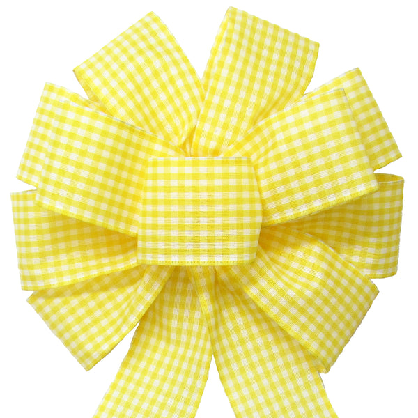 Gingham Check Yellow & White Bow (2.5"ribbon~10"Wx20"L)