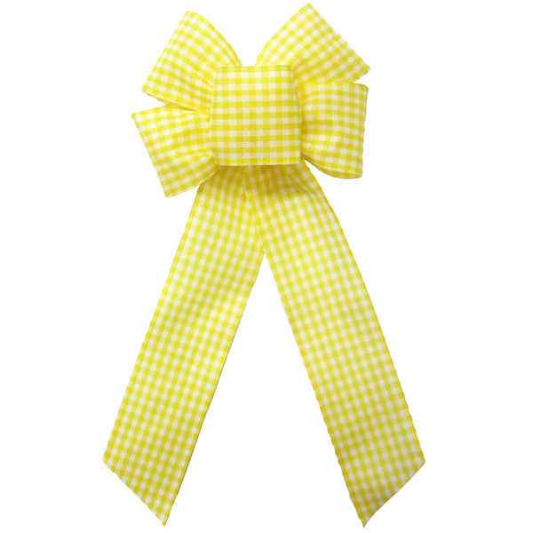 Gingham Check Yellow & White Bow (2.5"ribbon~6"Wx10"L)