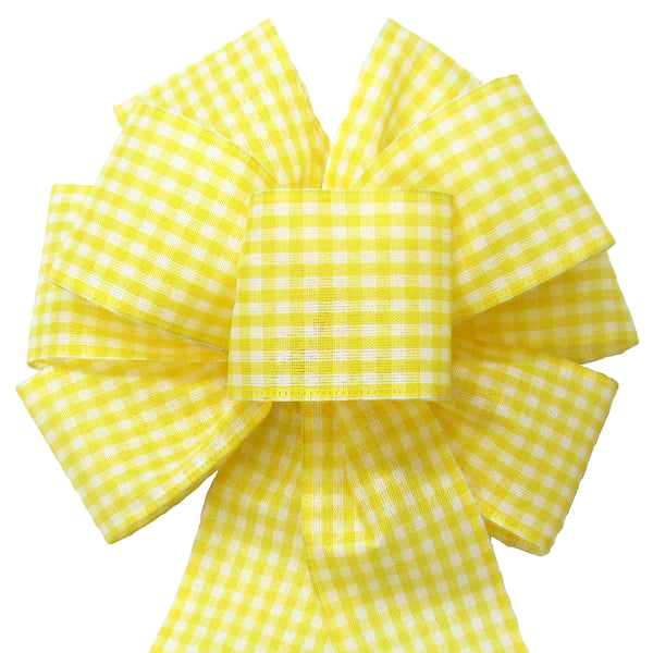 Gingham Check Yellow & White Bow (2.5"ribbon~8"Wx16"L)