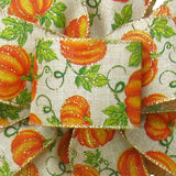 Wired Fall Pumpkins Natural Linen Ribbon (#40-2.5"Wx10Yards)