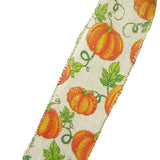 Wired Fall Pumpkins Natural Linen Ribbon (#40-2.5"Wx10Yards)