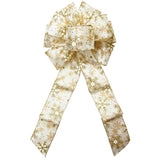 Snowflake Wreath Bows - Wired Gold Glittering Snowflakes Bow (2.5"ribbon~8"Wx16"L)