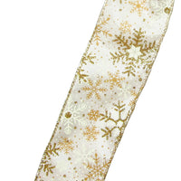 Golden Snowflake Ribbon - Wired Gold Glittering Snowflakes Ribbon (#40-2.5"Wx10Yards)