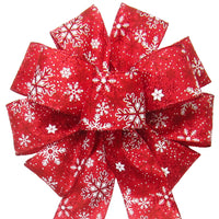 Christmas Bows - Wired Red Glittering Snowflakes Christmas Bow (2.5"ribbon~10"Wx20"L)