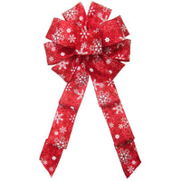 Christmas Wreath Bows - Wired Red Glittering Snowflakes Christmas Bow (2.5"ribbon~10"Wx20"L)