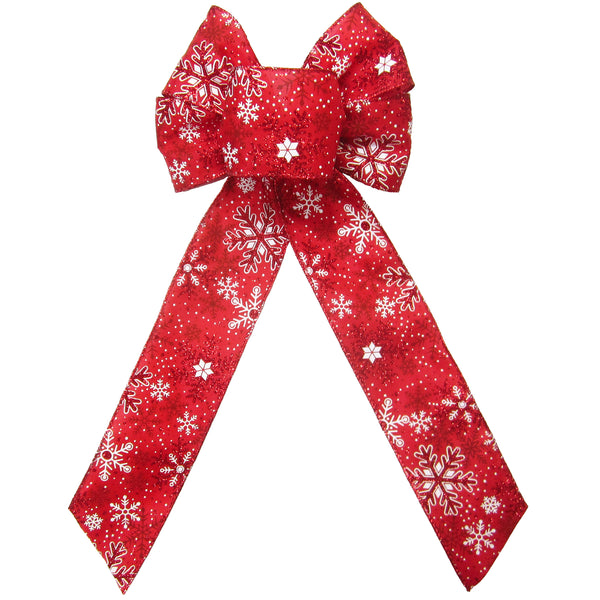 Christmas Snowflake Bows - Wired Red Glittering Snowflakes Bow (2.5"ribbon~6"Wx10"L)