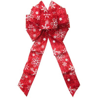 Snowflake Bows - Wired Red Glittering Snowflakes Bow (2.5"ribbon~8"Wx16"L)