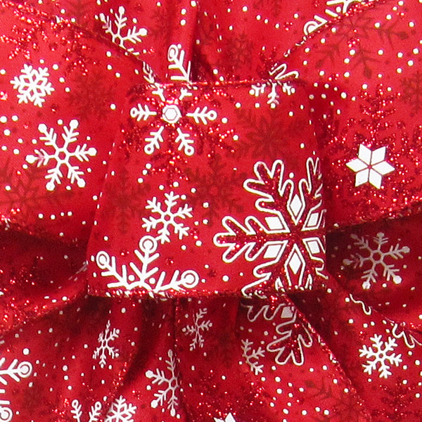 Wired Christmas Ribbon - Wired Red Glittering Snowflakes Ribbon (#40-2.5"Wx10Yards)