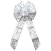 Silver Snowflake Bows - Wired Silver Glittering Snowflakes Bow (2.5"ribbon~8"Wx16"L)