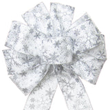 Snowflake Bows - Wired Silver Glittering Snowflakes Bow (2.5"ribbon~10"Wx20"L)