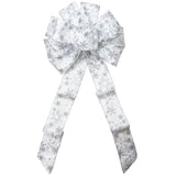 Wired Christmas Bows - Wired Silver Glittering Snowflakes Bow (2.5"ribbon~10"Wx20"L)
