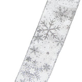 Christmas Ribbon - Wired Silver Glittering Snowflakes Ribbon (#40-2.5"Wx10Yards)