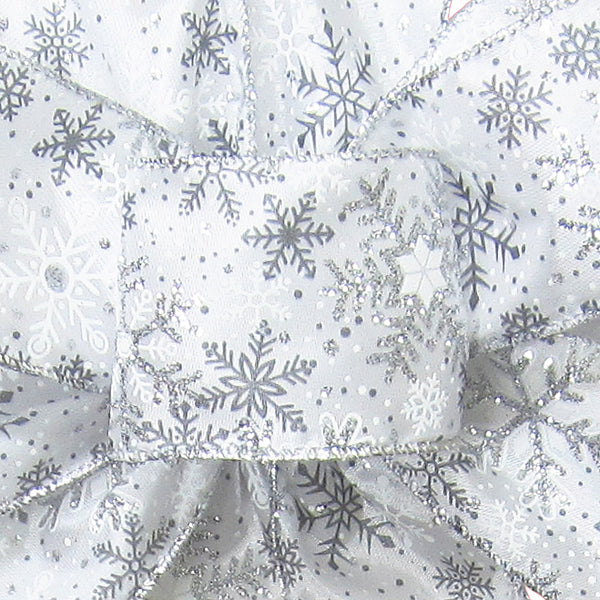Silver Christmas Ribbon - Wired Silver Glittering Snowflakes Ribbon (#40-2.5"Wx10Yards)