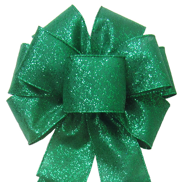 Wired Emerald Green Glittering Sparkle Bow (2.5"ribbon~8"Wx16"L)