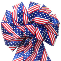 Big Patriotic Bows - Wired Glittering Stars & Stripes Bows (2.5"ribbon~14"Wx24"L)