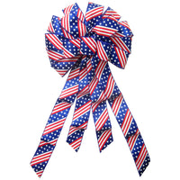 Patriotic Bows - Wired Glittering Stars & Stripes Bows (2.5"ribbon~14"Wx24"L)