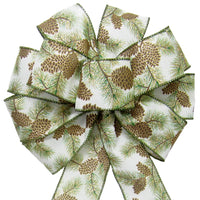 Wired Golden Forest Pinecones Bow (2.5"ribbon~10"Wx20"L)