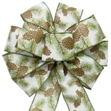 Wired Golden Forest Pinecones Bow (2.5"ribbon~10"Wx20"L)