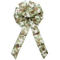 Wired Golden Forest Pinecones Bow (2.5"ribbon~10"Wx20"L)