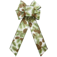 Wired Golden Forest Pinecones Bow (2.5"ribbon~6"Wx10"L)