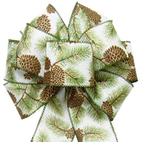 Wired Golden Forest Pinecones Bow (2.5"ribbon~8"Wx16"L)
