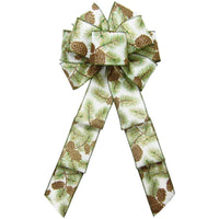 Wired Golden Forest Pinecones Bow (2.5"ribbon~8"Wx16"L)