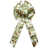 Wired Golden Forest Pinecones Bow (2.5"ribbon~8"Wx16"L)