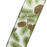 Wired Golden Forest Pinecones Ribbon (#40-2.5"Wx10Yards)