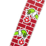 Wired Christmas Ribbon - Wired Green Monster Hand Ornament Christmas Ribbon (#40-2.5"Wx10Yards)