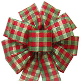 Christmas Bows - Wired Red Green & Golden Checks Bow (2.5"ribbon~10"Wx20"L)