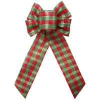 Christmas Bows - Wired Red Green & Golden Checks Bow (2.5"ribbon~6"Wx10"L)
