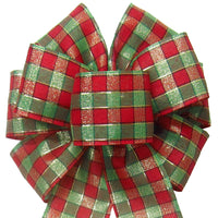 Christmas Bows - Wired Red Green & Golden Checks Bow (2.5"ribbon~8"Wx16"L)