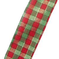 Plaid Ribbon - Wired Red Green & Golden Checks Ribbon (#40-2.5"Wx10Yards)