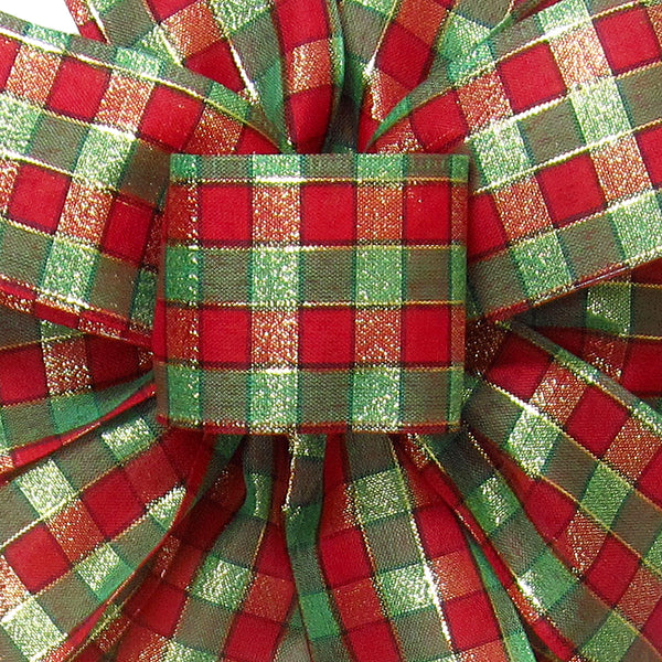 Christmas Ribbon - Wired Red Green & Golden Checks Ribbon (#40-2.5"Wx10Yards)