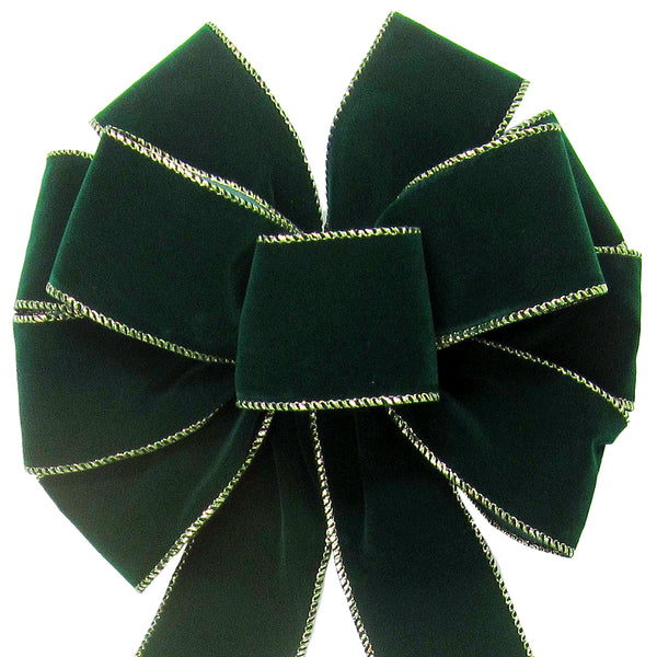 Wired Indoor Outdoor Green/Gold Velvet Bow (2.5"ribbon~10"Wx20"L)