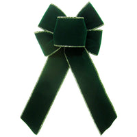 Wired Indoor Outdoor Green/Gold Velvet Bow (2.5"ribbon~6"Wx10"L)