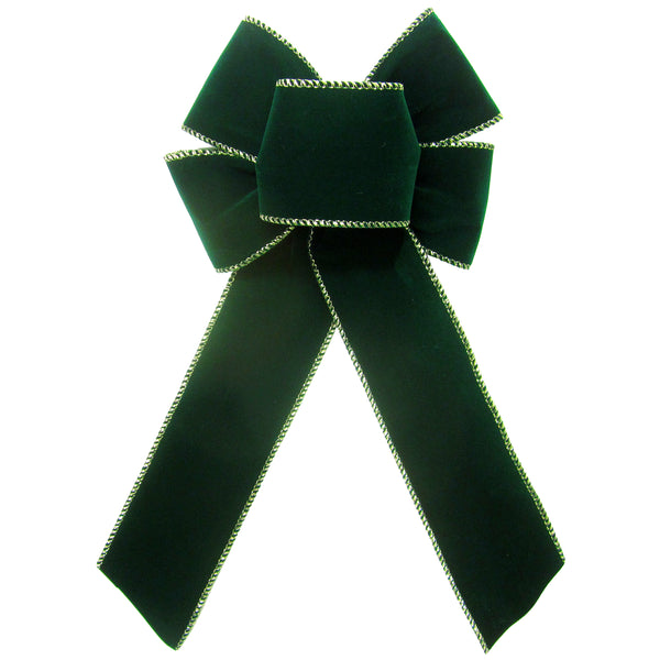 Wired Indoor Outdoor Green/Gold Velvet Bow (2.5"ribbon~6"Wx10"L)