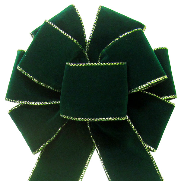 Wired Indoor Outdoor Green/Gold Velvet Bow (2.5"ribbon~8"Wx16"L)