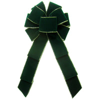 Wired Indoor Outdoor Green/Gold Velvet Bow (2.5"ribbon~8"Wx16"L)