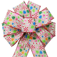 Wired Gum Drops & Peppermint Candy Bow (2.5"ribbon~10"Wx20"L)