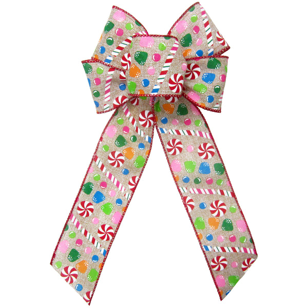 Wired Gum Drops & Peppermint Candy Bow (2.5"ribbon~6"Wx10"L)