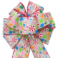 Wired Gum Drops & Peppermint Candy Bow (2.5"ribbon~8"Wx16"L)