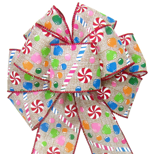 Wired Gum Drops & Peppermint Candy Bow (2.5"ribbon~8"Wx16"L)