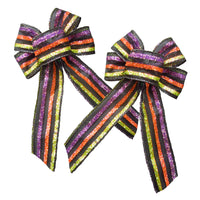 Wired Halloween Color Stripes Bow (1.5"ribbon~4"Wx6"L) 2Pack