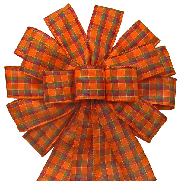 Fall Wreath Bows - Wired Harvest Plaid Bows (2.5"ribbon~14"Wx24"L)