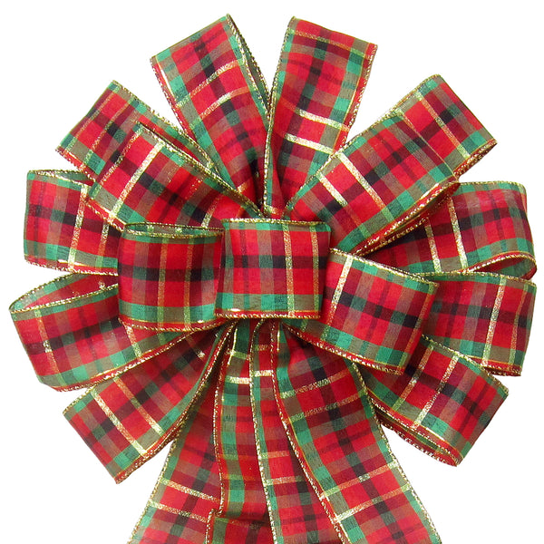 Plaid Christmas Bows - Wired Holiday Plaid Bow (2.5"ribbon~14"Wx24"L)